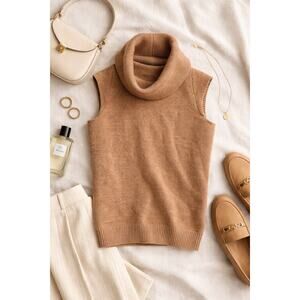 J.Crew Camel Wool Blend Sleeveless Turtleneck Sweater Vest Minimalist Medium